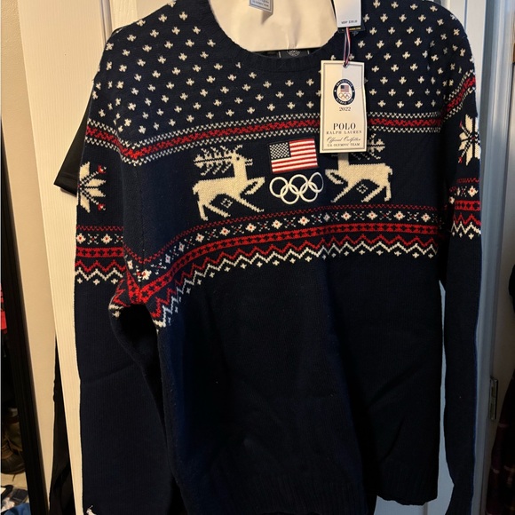 Ralph Lauren Men's Navy Cardigan with Red and White Patterns